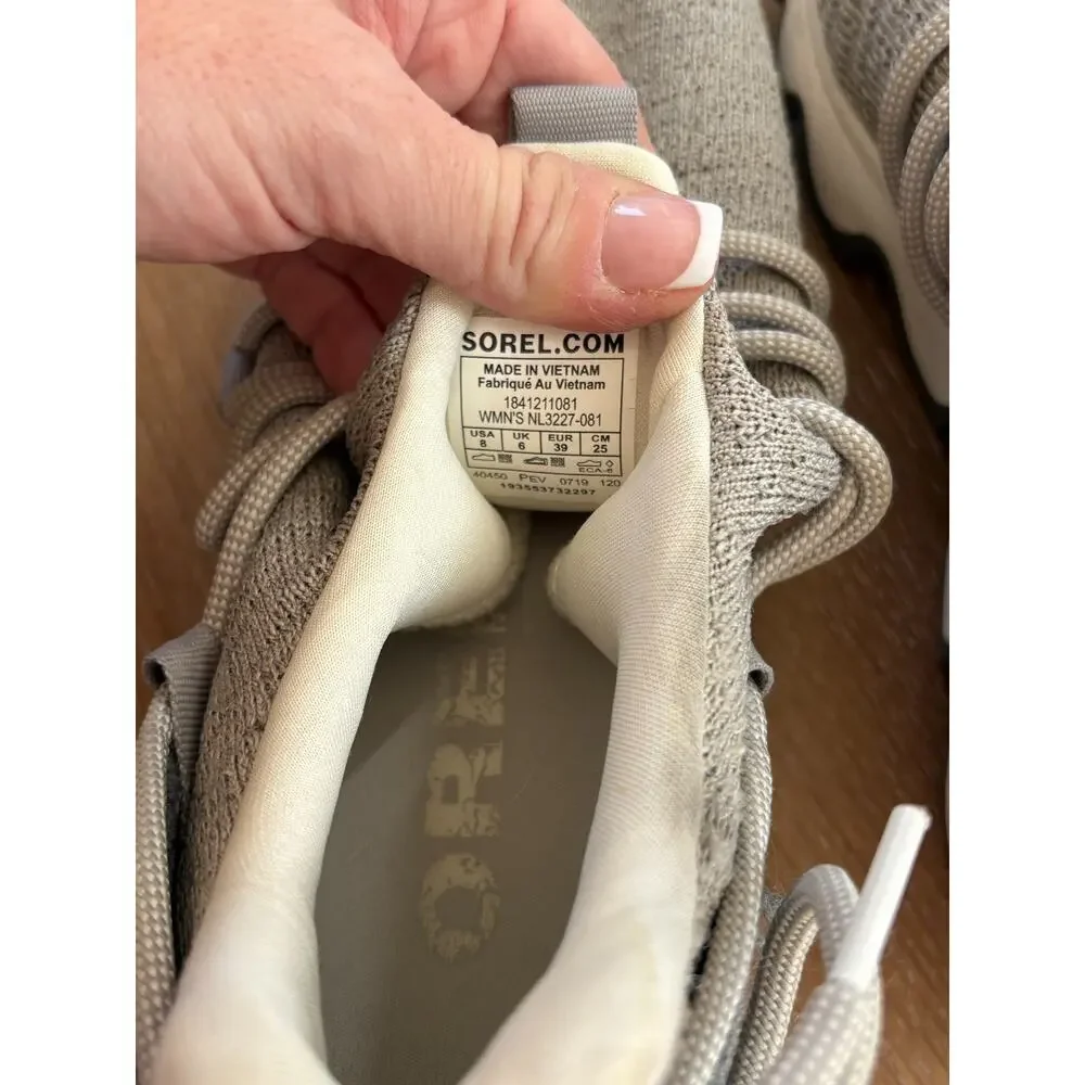 Sorel Kinetic Lace Gray Knit Running Shoes Women's Size 8 Scalloped Sole